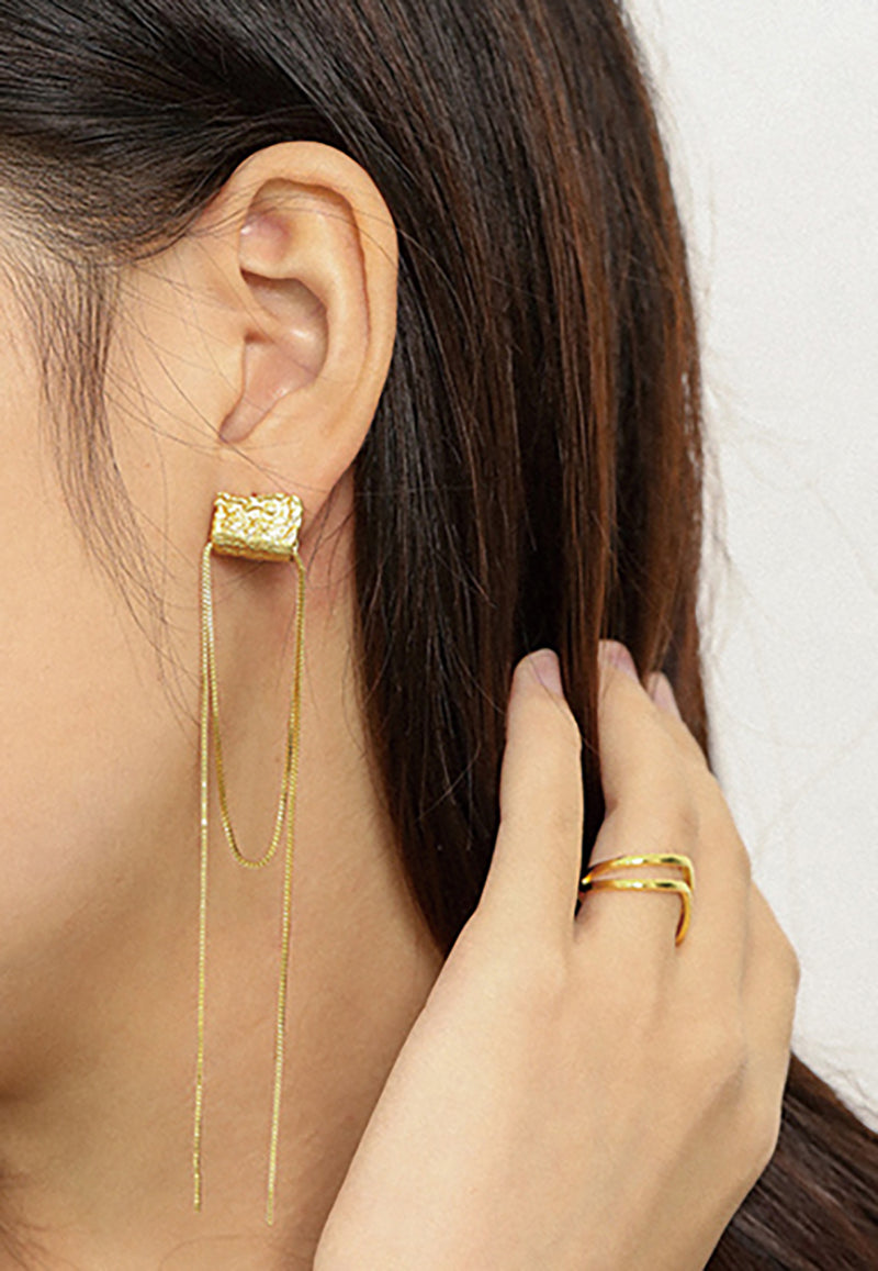Hammered Metal Asymmetrical Earrings