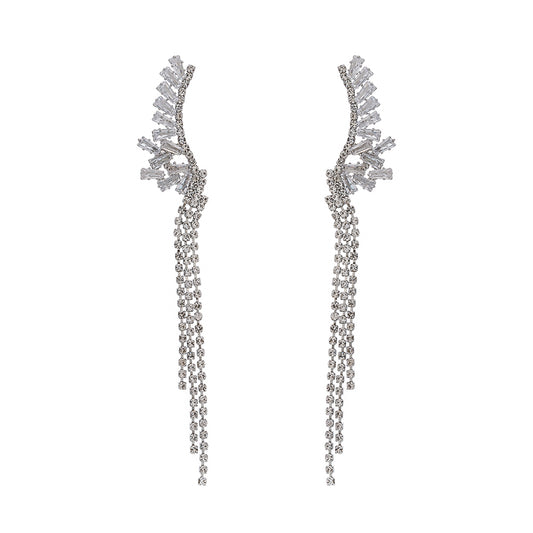 Long Tassel Zircon Draped Earrings