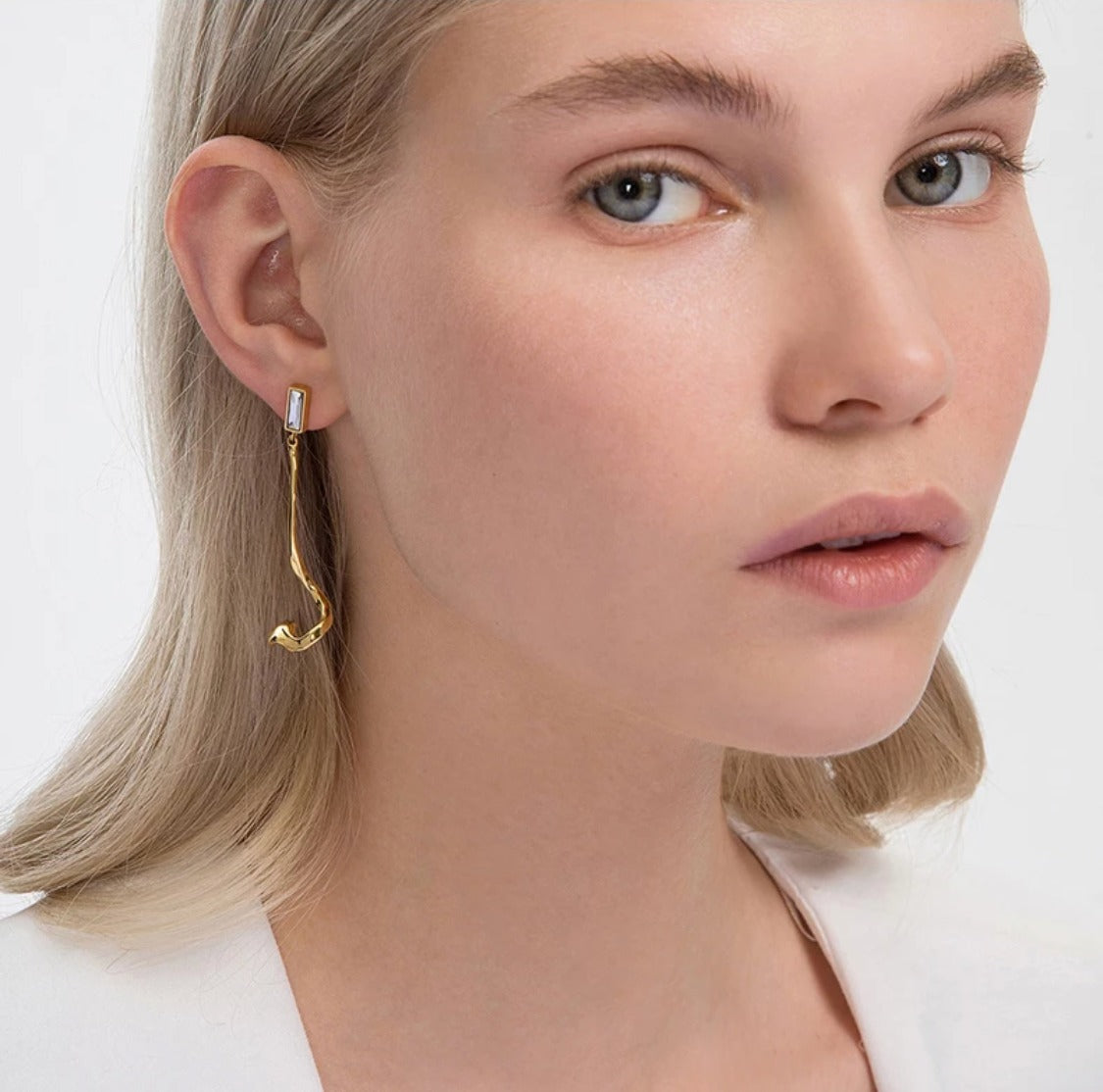 Asymmetrical Sculptural Snake & Stone Danglers