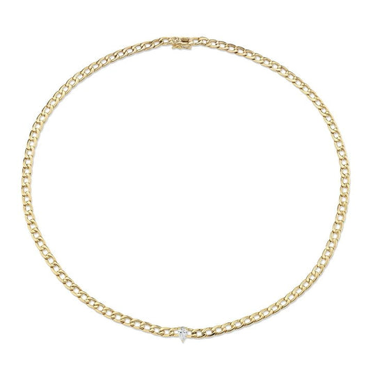 Delicate Curb Chain Choker with Stone Accent