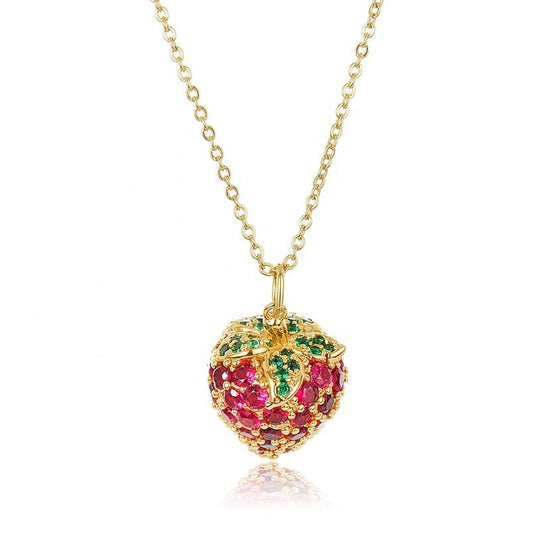 Jeweled Strawberry Charm Necklace