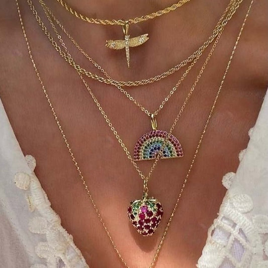 Jeweled Strawberry Charm Necklace