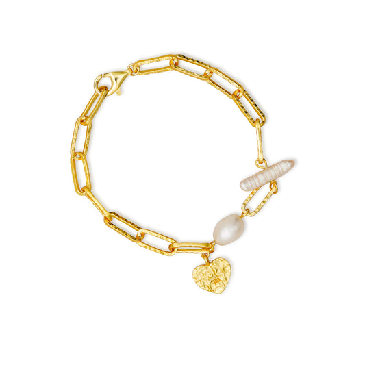 Baroque Pearl & Heart Charm Bracelet