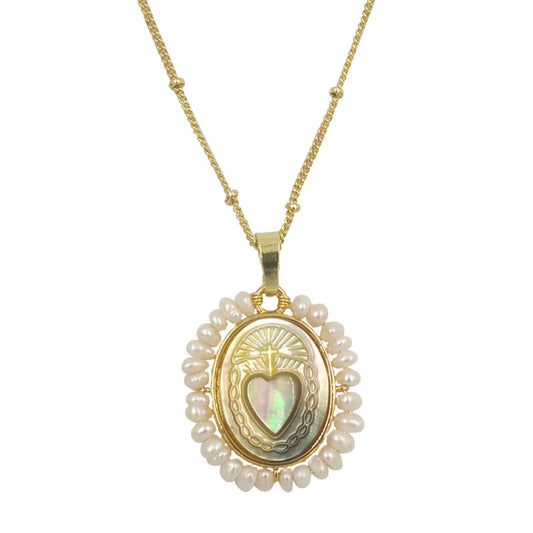 Pearled MOP Cameo Necklace
